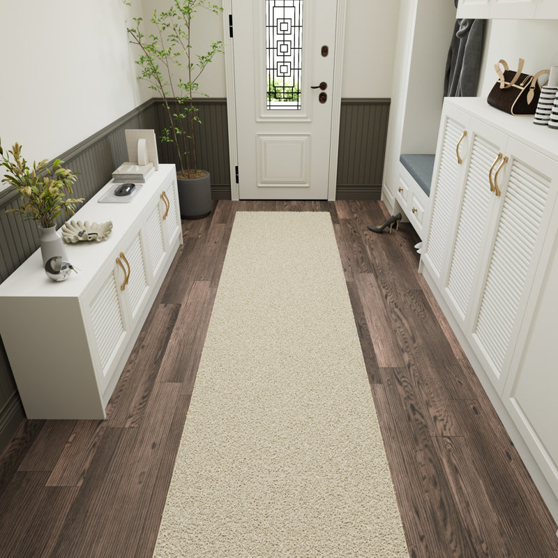 Mair Plush Non-Slip Rubberback Extra Long Hallway Runner Rug for Bedroom, Living Room, Bathroom, Cream, Runner 3' x 13'