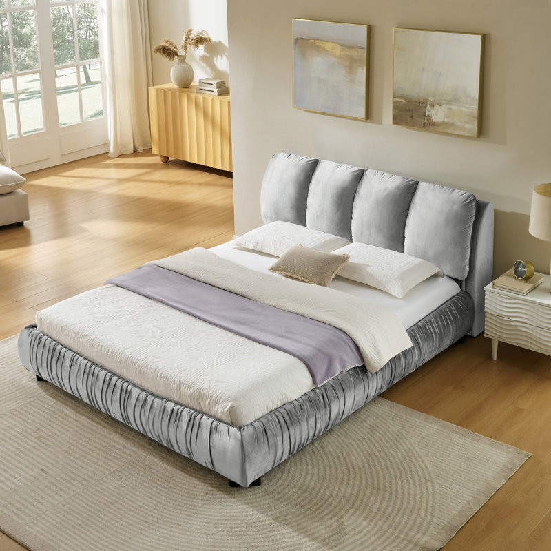 Structure de lit tapissier, lit plateforme moderne avec tête de lit, Grand lit, Gris