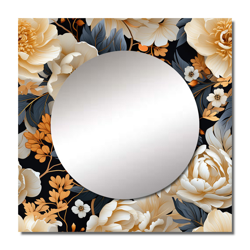 Magnifique Magnolia Blooms V - grand miroir carré floral pour décoration murale, 36 po x 36 po