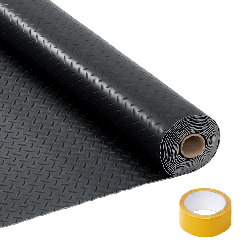 Tapis de sol 7,5 pi x 20 pi à motif de losanges pour garage - PVC épais de 2 mm, antidérapant, avec ruban pour VUS et camions