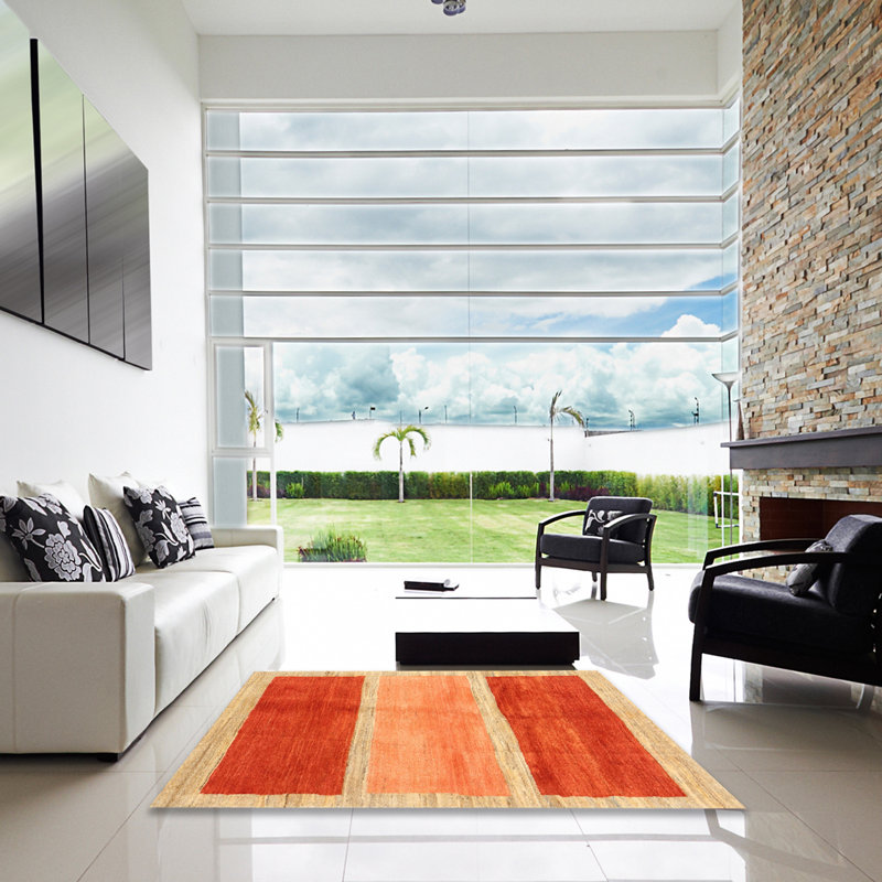 Tapis rayé orange / rouge, Carré 7 pi