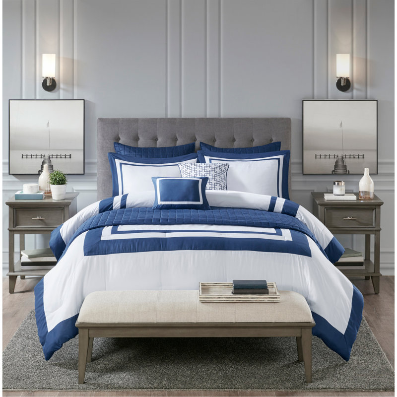 8 Piece Comforter And Quilt Set Collection Navy King/Cal King, King/California King Quilt + 7 Additional Pieces, Navy