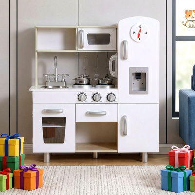Role Play Wooden Kitchen Set for Kids, Modern Pretend Play Kitchen with Realistic Sounds & Storage, Complete Chef Toy for Toddlers & Preschoolers, Perfect Christmas Birthday Gift