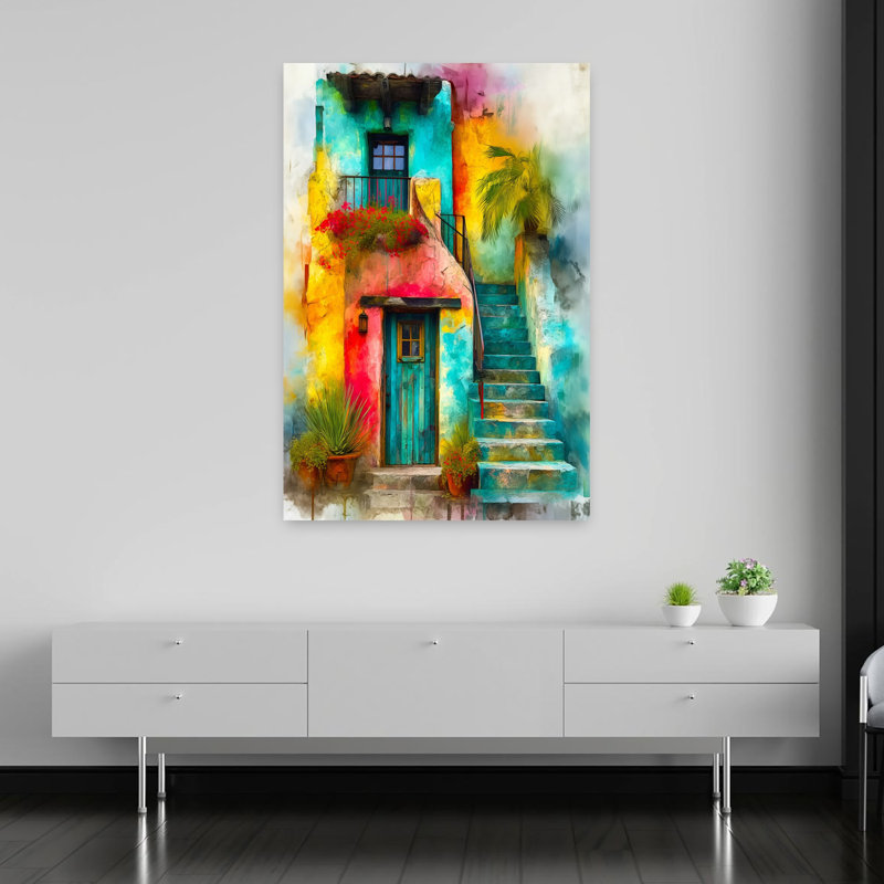 Art mural tropical coloré avec marches colorées, H 60 po x l 40 po