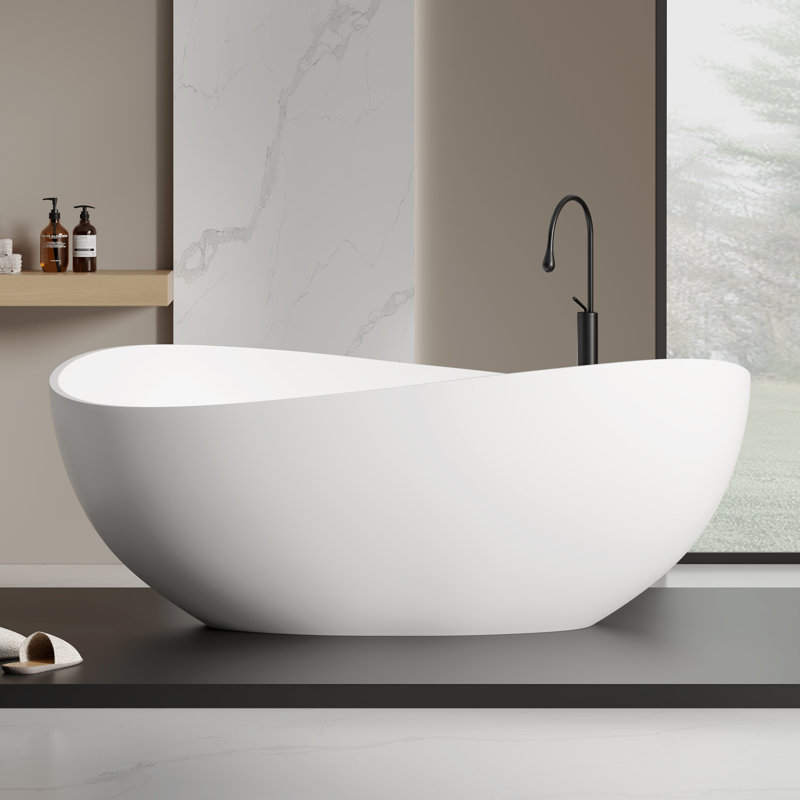 Baignoire de trempage autoportante à surface solide de 63 pouces KAKUSIGA