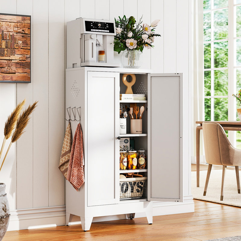 Armoire de cuisine en métal blanc Mikenlee, Blanc