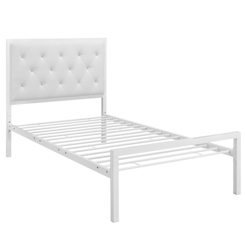 Mia Vinyl Platform Bed Frame, White, Twin