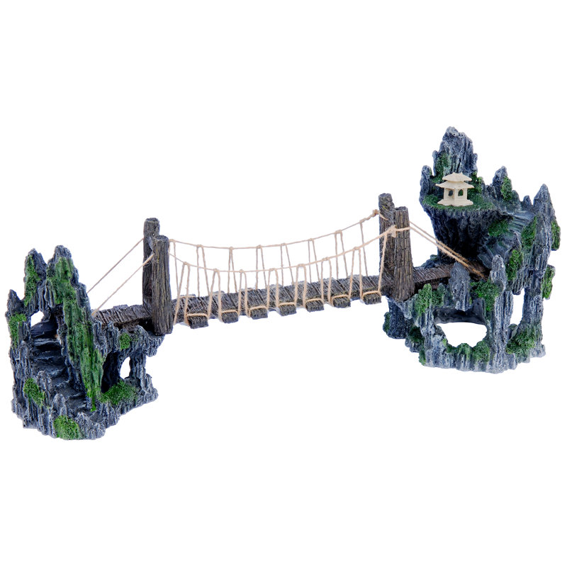 Large Gray and Green Resin Troll Bridge Aquarium Ornament