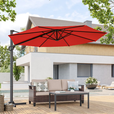 Parasol en porte-à-faux 10 pi avec tissu teint dans la masse, abat-jour luxueux avec rotation à 360 °