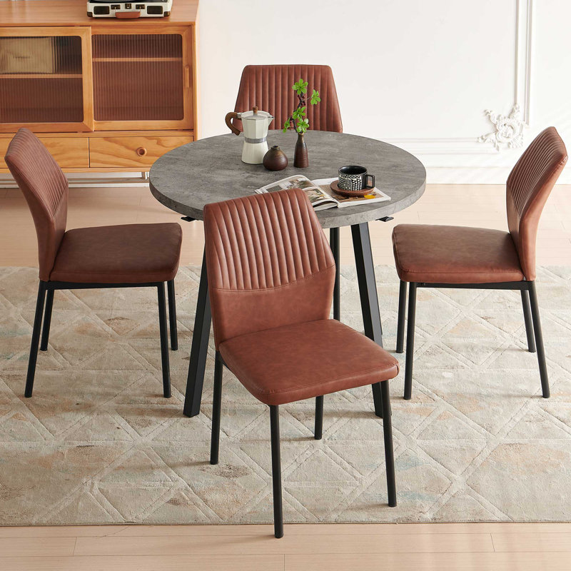 37-Inch Round Table With 4 Chairs, Brown
