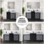 Meuble-lavabo double noir et gris 55 po X P 22 po D, dessus en marbre gris château et Miroir