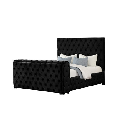 Black King Bed In Modern Style, Featuring Tv Storage And Electric Fireplace No Heat , Solid Manufactured Wood Design Black, Upholstered With Non - Heating Fireplace, Constructed For Bedroom Comfort