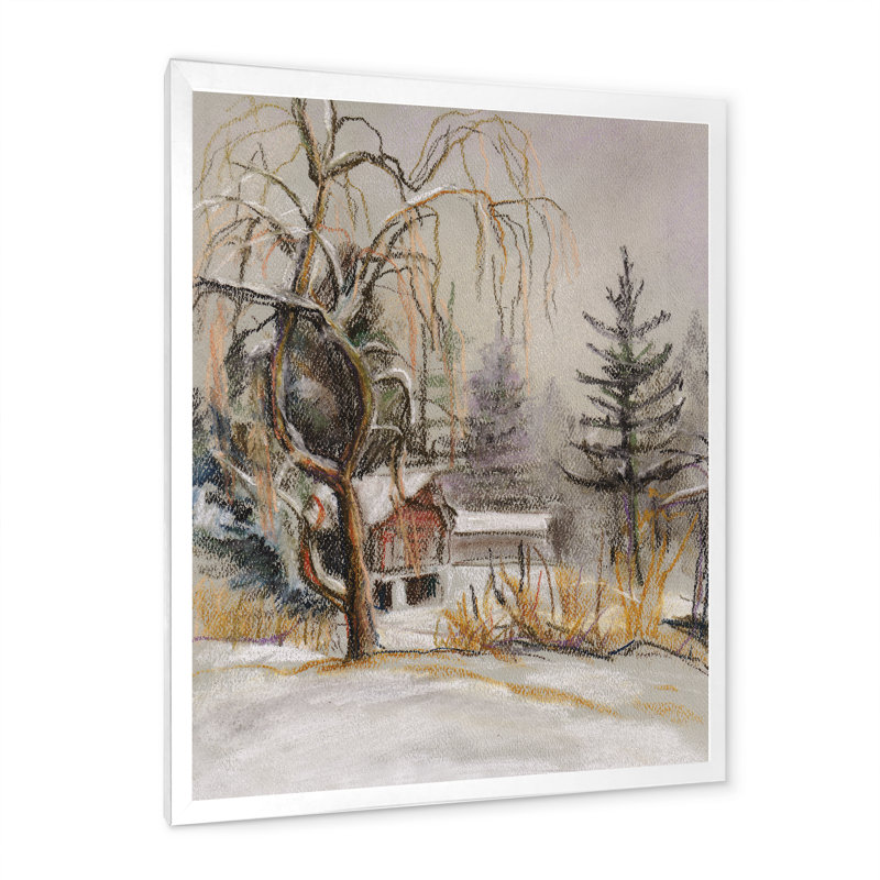 Winter Village Landscape II - peinture, H 12 po x l 8 po x P 1 po, Cadre photo blanc