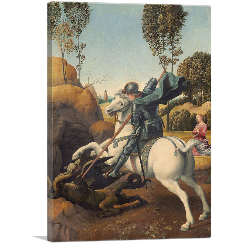«Saint George and the Dragon 1506» par Raphael, reproduction d'art sur toile tendue, H 40 po x l 26 po x P 1,5 po