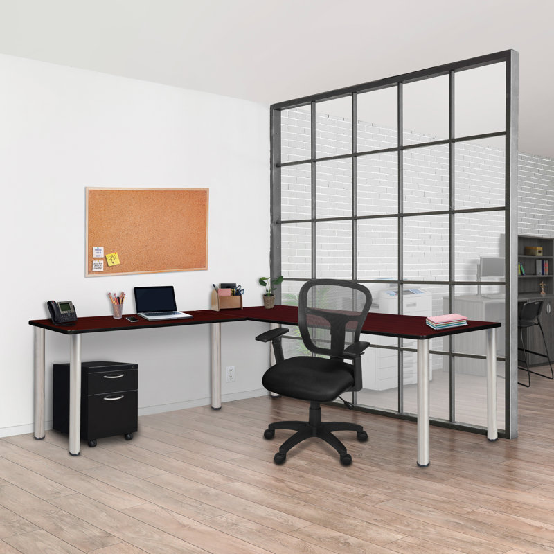 Plateau de bureau en L Kee, Acajou / chrome