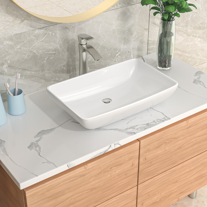 24" L x 15" W Bathroom Vessel Sink Rectangle White Ceramic Bathroom Sink Above Counter Sink