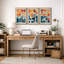 Abstrait, couleurs vives et abstraites «Œuvre abstraite et audacieuse bleu orange contemporain, images bohème de style Mid-Century moderne, impression numérique sur toile 3 pièces  -100707258-100707259