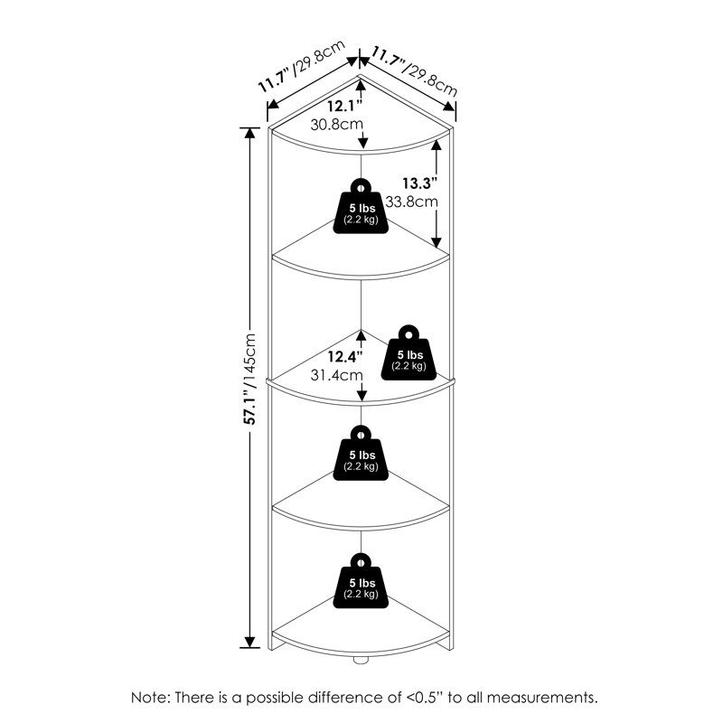Bibliothèque à tablettes d'angle à 4 niveaux Sharee