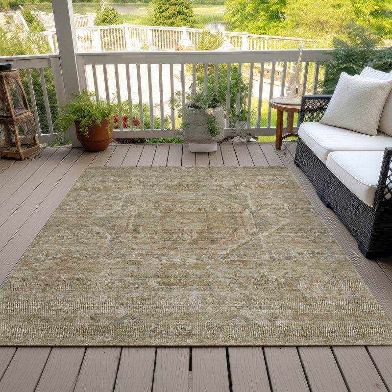 Tapis brun clair d'intérieur / extérieur lavable à la machine, Rectangle 5 pi x 7 pi 6 po