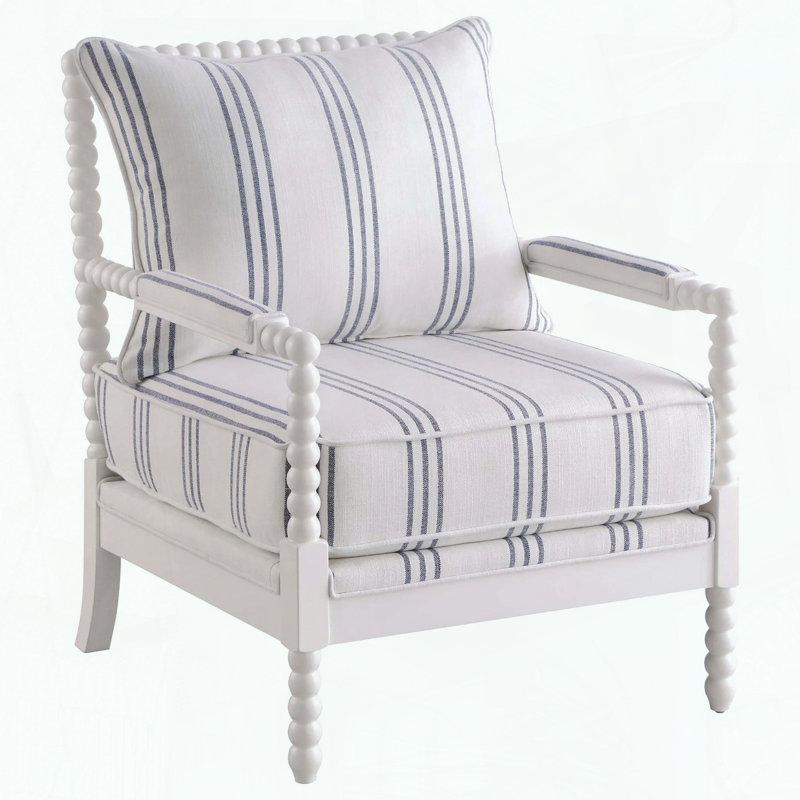 Nautical-Inspired Stripe Accent Chair with White Frame