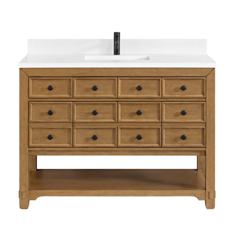 Malibu 48'' W Single Vanity, White Zeus, Single-Hole, Amber Birch