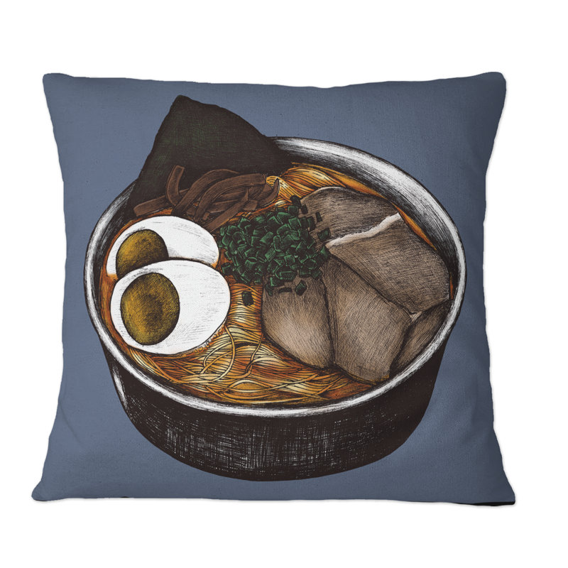 Plat japonais brun Ramen - Coussin décoratif à imprimé décontracté, 18 po x 18 po