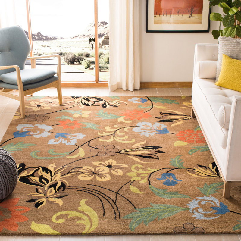 Tapis floral en laine et viscose touffeté à la main Soho, Rectangle 7 pi 6 po x 9 pi 6 po