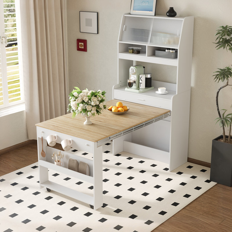 Buffet compact avec huche et table pliable 33,5 po TopMAX, Naturel