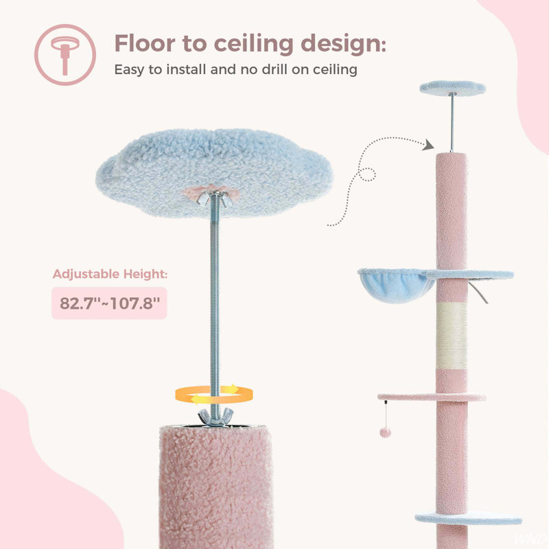 Adjustable Height Pink and Blue 5-Tier Cat Tree Tower