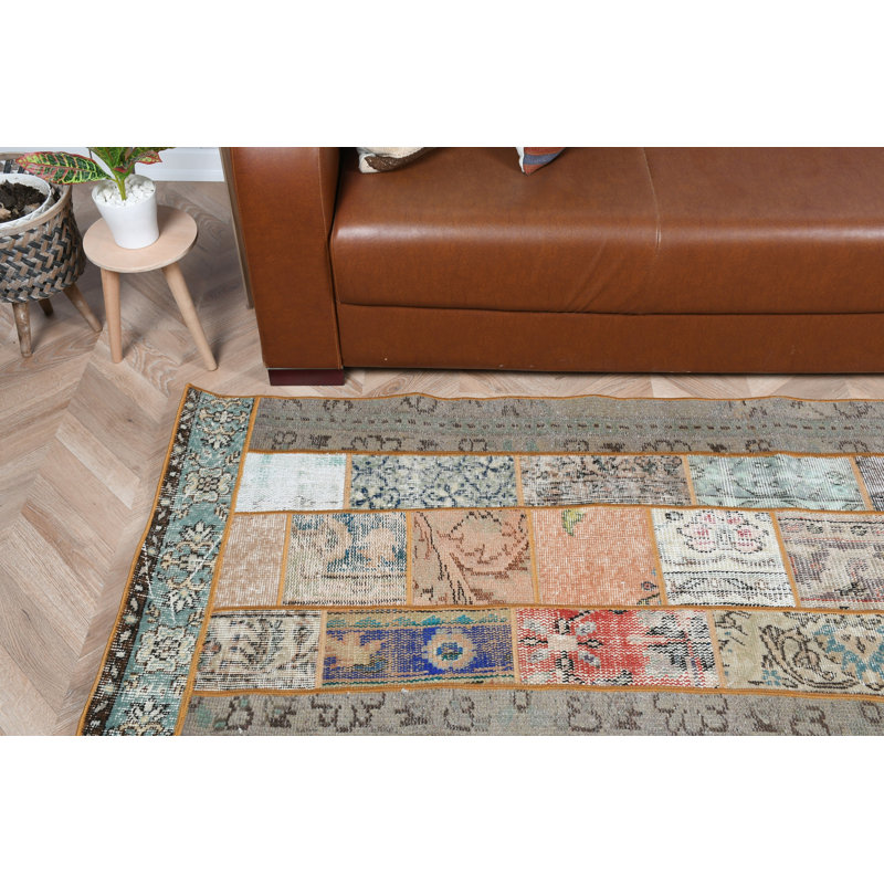 Tapis de couloir turc vintage unique fait à la main en patchwork pour un décor de style bohémien