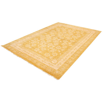 Tapis décoratif Ivoire en laine noué à la main de conception unique 9 pi 10 po x 13 pi 11 po Denzale New Age