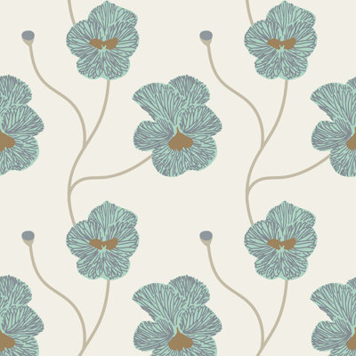 Flourish - Sunbleached Teal Floral Wallpaper by Natalie Papier