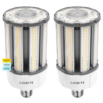 Luxrite 18W/27W/36W LED Corn Light Bulb, 150W HID Equivalent, 3 Colour Selectable, Up To 5450 Lumens, E26/E27 Base 2-Pack
