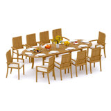 7 Pcs Grade-A Teak Wood Dining Set: 118" Double Extension Oval Table And 6 Goa Stackng Arm Chairs #11GO2606