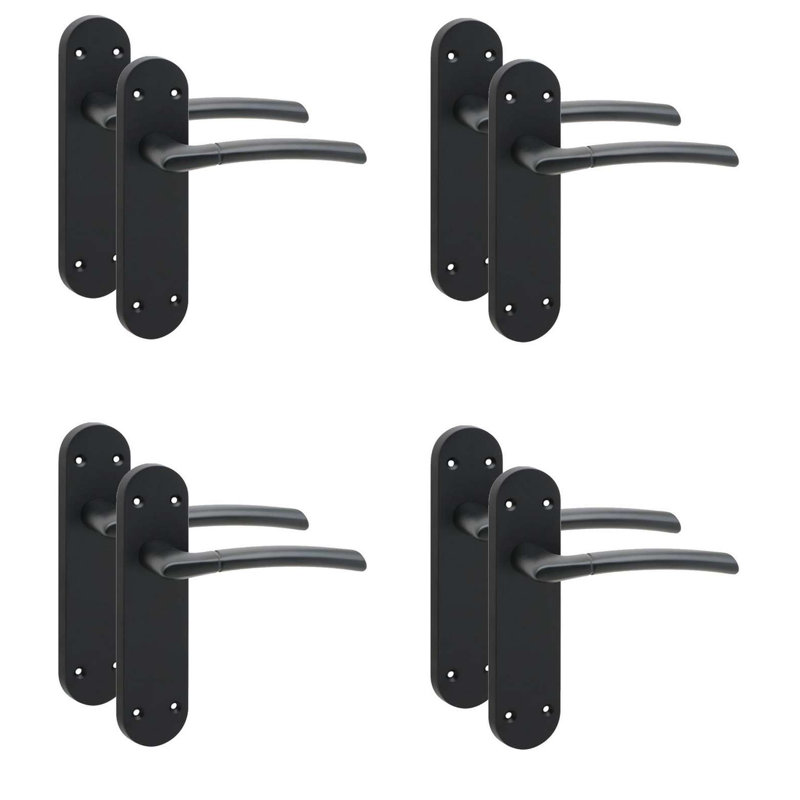 Golden Grace 4 Pairs Victorian Indiana Design Long Rounded Backplate Internal Latch Door Handle Matt Black - 182mm x 45mm