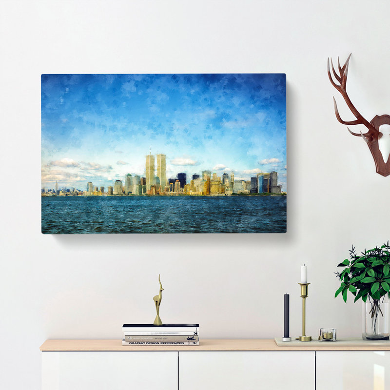 New York Skyline With The Twin Towers - Wrapped Canvas, 60cm H x 91cm W x 3cm D