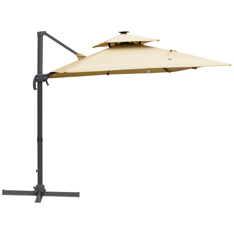 Parasol solaire à DEL et banc d'alimentation, 10 pi, rotation 360 °, inclinaison, kaki