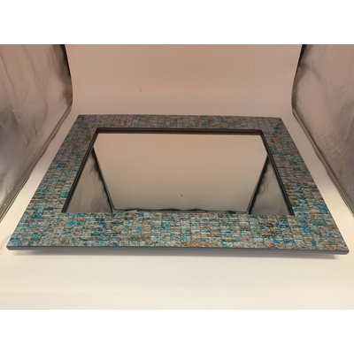 Zorigs Mirror Wall Art Décor – Handcrafted Decorative Wall Mirror, Silver, Sharpie Blue, and Tan Mosaic Mirror, 32” x 24” Rectangle Mirror for Hallway, Bedroom, Bathroom, Living Room
