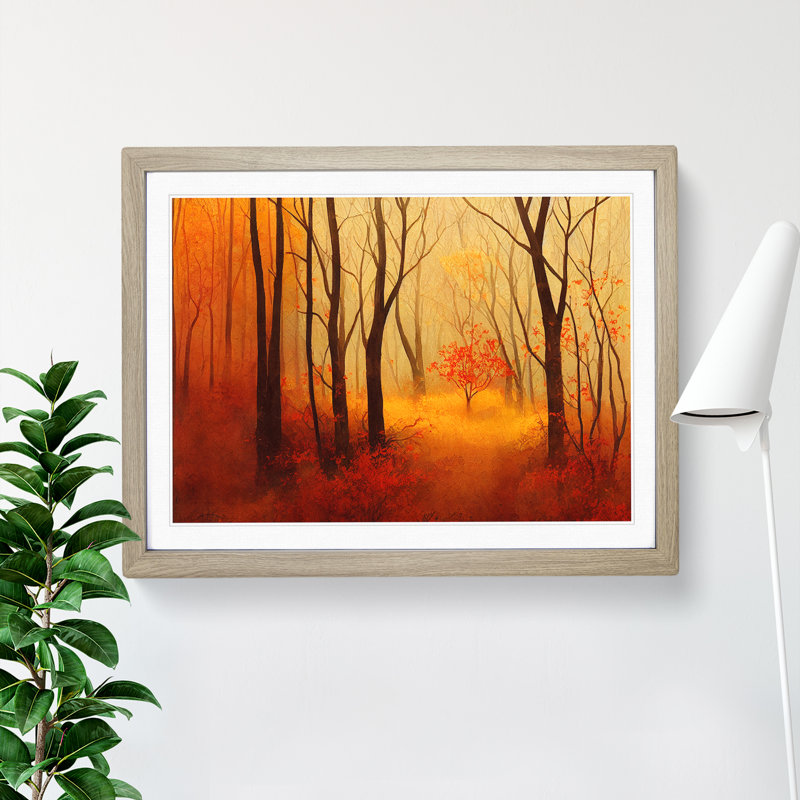 Harmonious Autumn Forest - Single Picture Frame Print, 34cm H x 46cm W x 2cm D, Oak