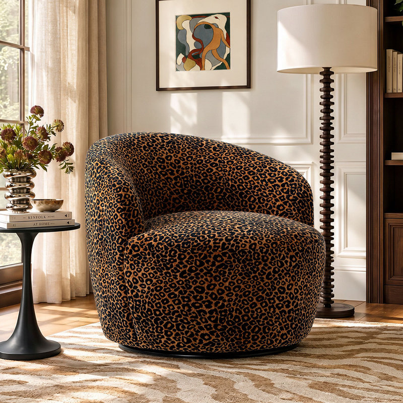 Fauteuil d'appoint tonneau rembourré à imprimé léopard de 72,4 cm de large