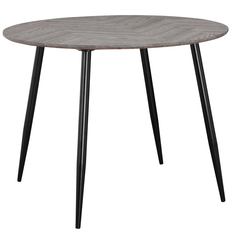 Stronach Round Metal Base Dining Table, Fishbone White Oak