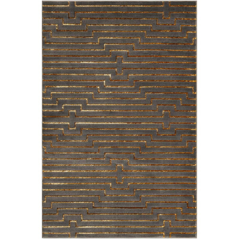 Contemporary Etowah Runner Rug Gray and Gold Color, Rectangle 6'1" x 9'