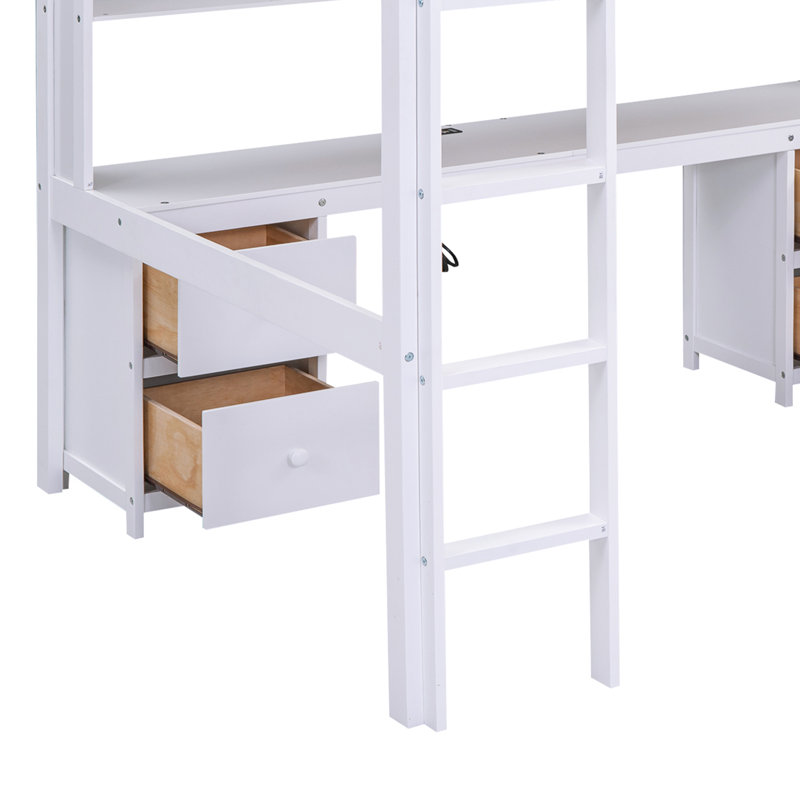 Hilel Kids Full Loft Bed with Drawers, White