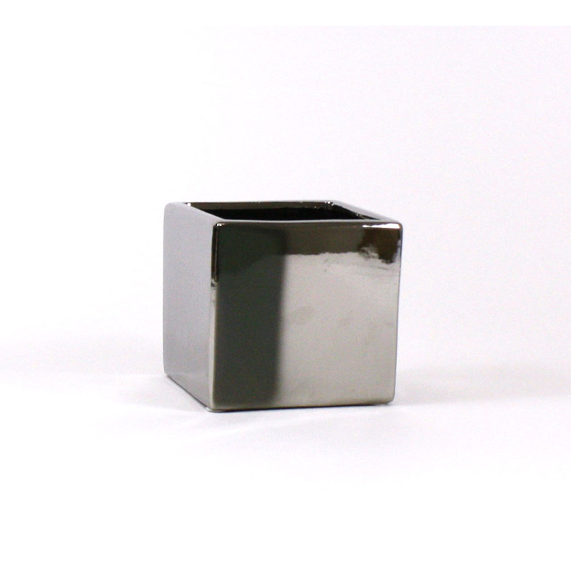 Vase de table carré en céramique cube, H 5 po x l 5,5 po x P 5,5 po, Argent