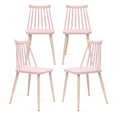 Troy Contemporary Windsor Design Plastic Dining Chair, Living Room Chair, Patio Chair, Armless Chair with Wood Texture, for Home, Office, Kitchen, Din by Xdeco