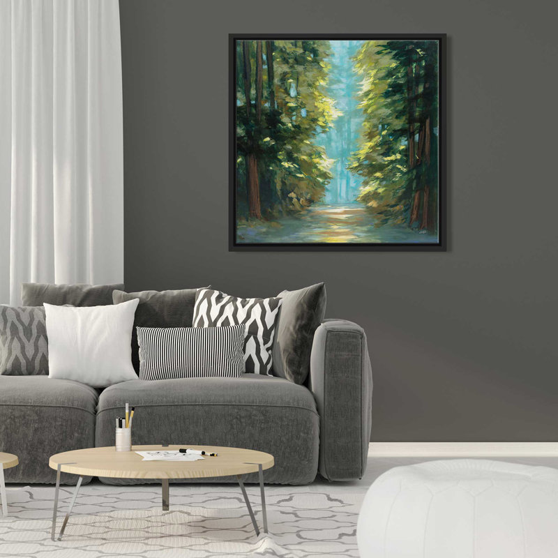 Forêt ensoleillée - Peinture, L 39,5 po x H 39,5 po, Cadre noir