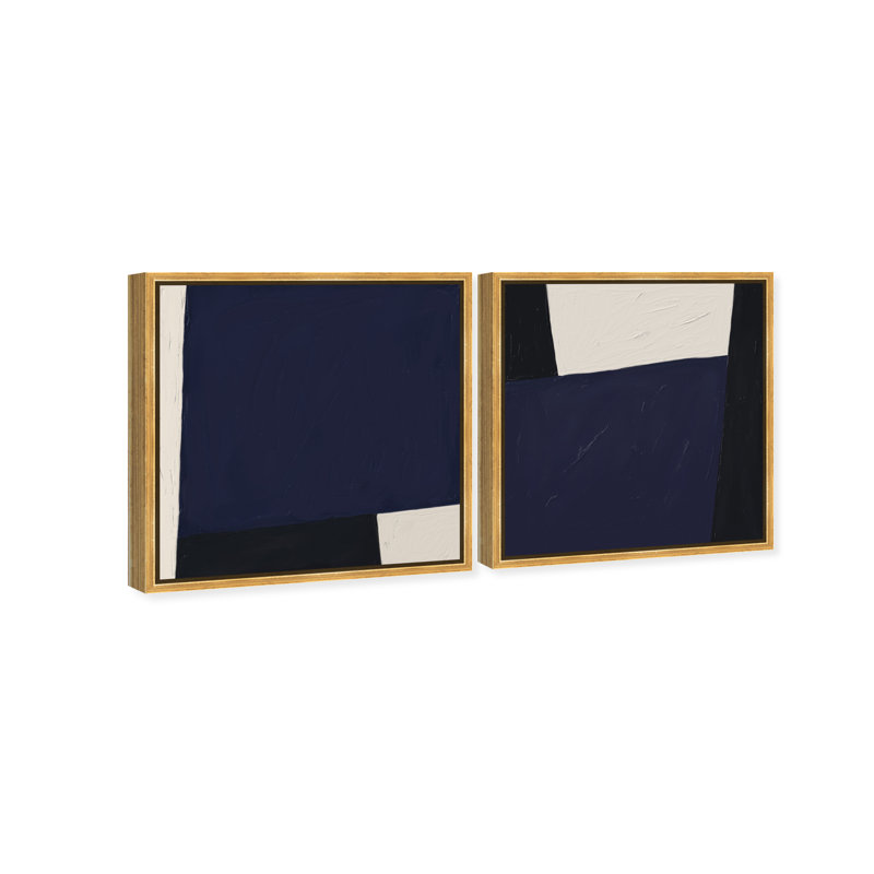 In Blue Set Canvas Abstract Print by Oliver Gal, Black Frame, 12 x 12, 31"H x 31"W, Gold Floater Frame