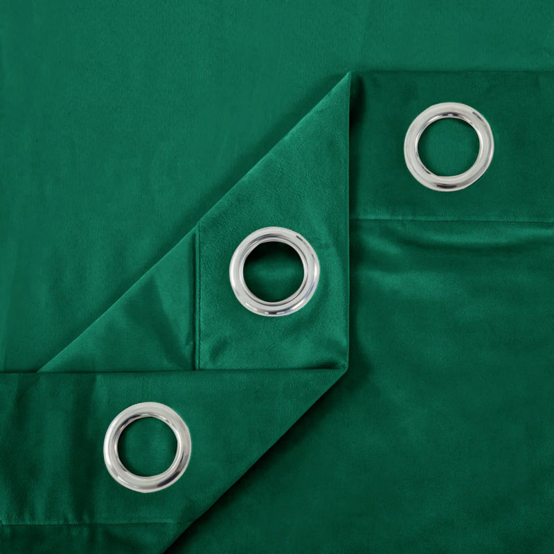 Crushed Velvet Eyelet Ready Made Thermal Drapes & Curtains (Set of 2), 168cm Width x 137cm Drop, Green Emerald
