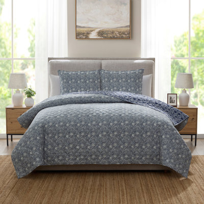Becki Owens Details By  Tahna 3-piece Poly Cotton Gauze Quilt Set, In Blue