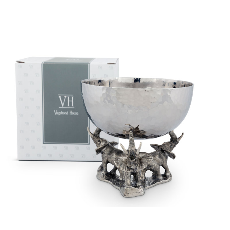 Safari Nut Bowl with 3 Pewter Elephant Base